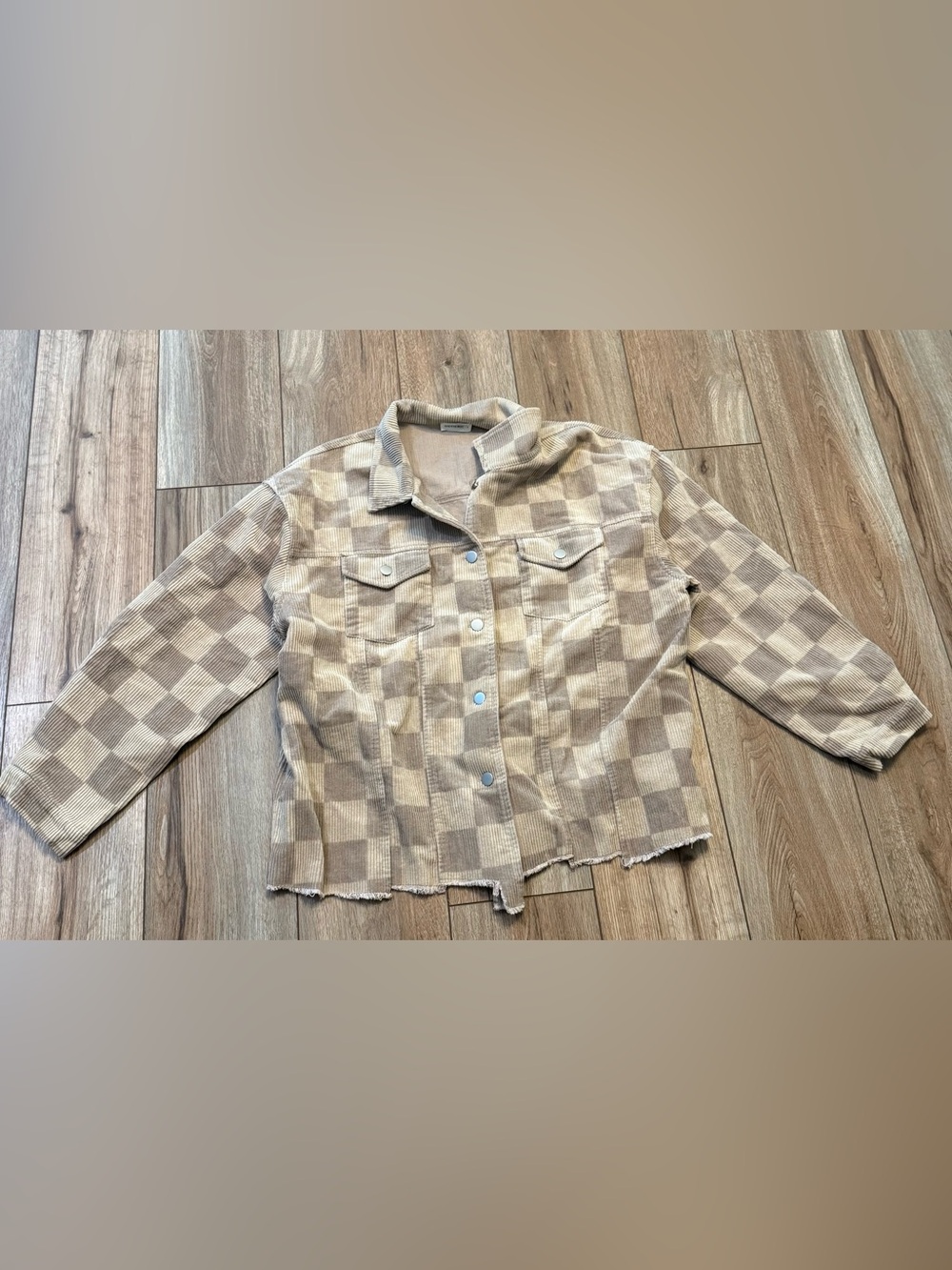 Beige Plaid Corduroy Shacket